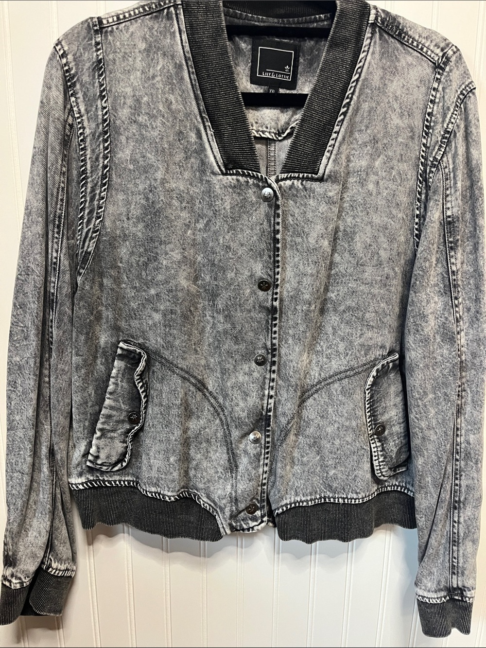 Lily & Lottie Denim Bomber Jacket Acid Wash Boutique Jean Jacket